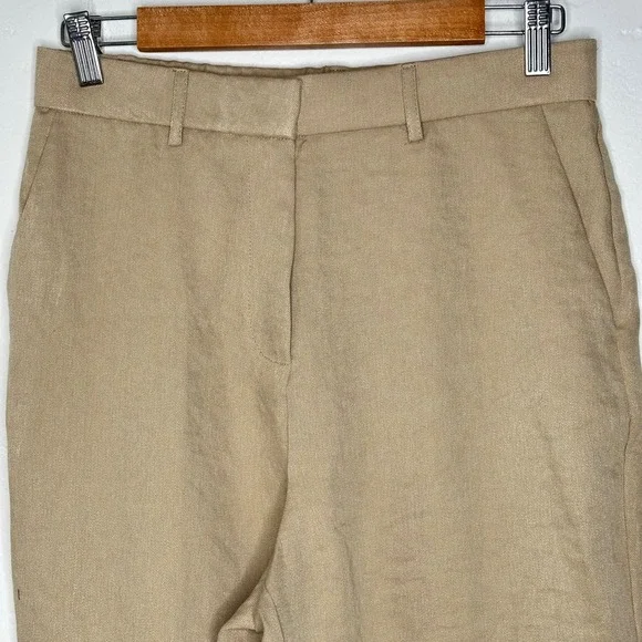 OGL Tan Viscose-Linen Weave European Linen Mid Rise Flared Pant Size - Picture 3 of 9